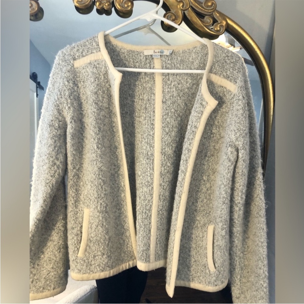 Boden Gray and White Cream Open Cardigan